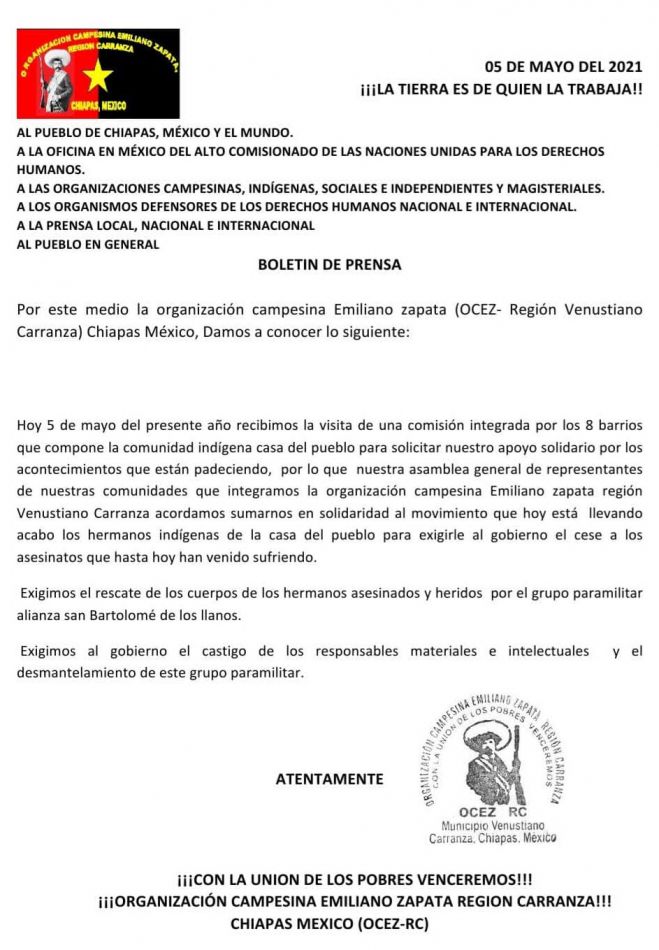 Casa del Pueblo busca refugiarse con la OCEZ-RC