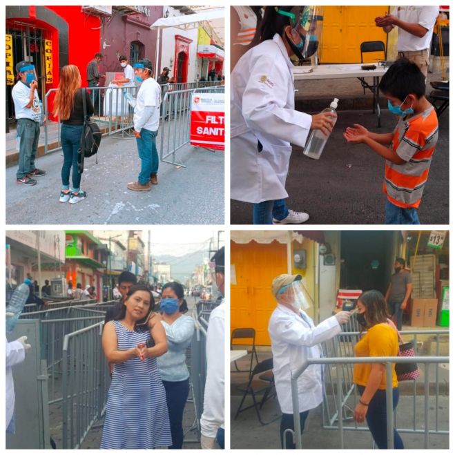 Salud activa filtros sanitarios en el centro de Tuxtla para mitigar contagios de COVID-19