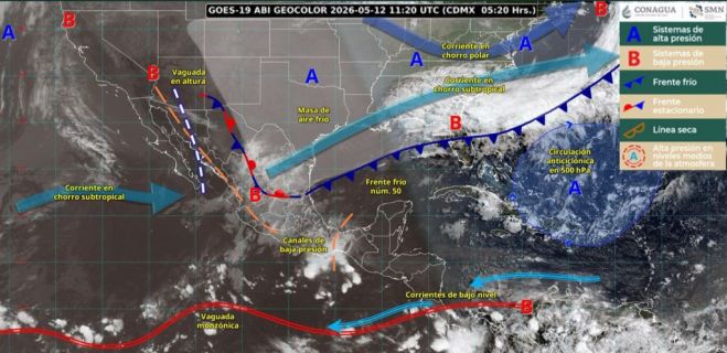 Frente Fr&iacute;o 50 provocar&aacute; lluvias intensas y tormentas en gran parte de M&eacute;xico