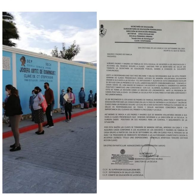 Cierran la primaria ”Josefa Ortiz de Domínguez” por caso positivos de Covid-19 