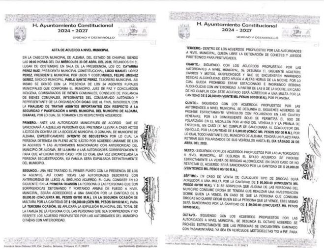 Multas de hasta 100 mil pesos en Aldama por portar armas o alterar el orden