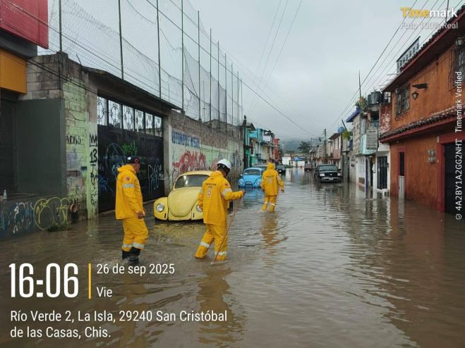 Reportan encharcamientos por lluvias en San Cristóbal de Las Casas