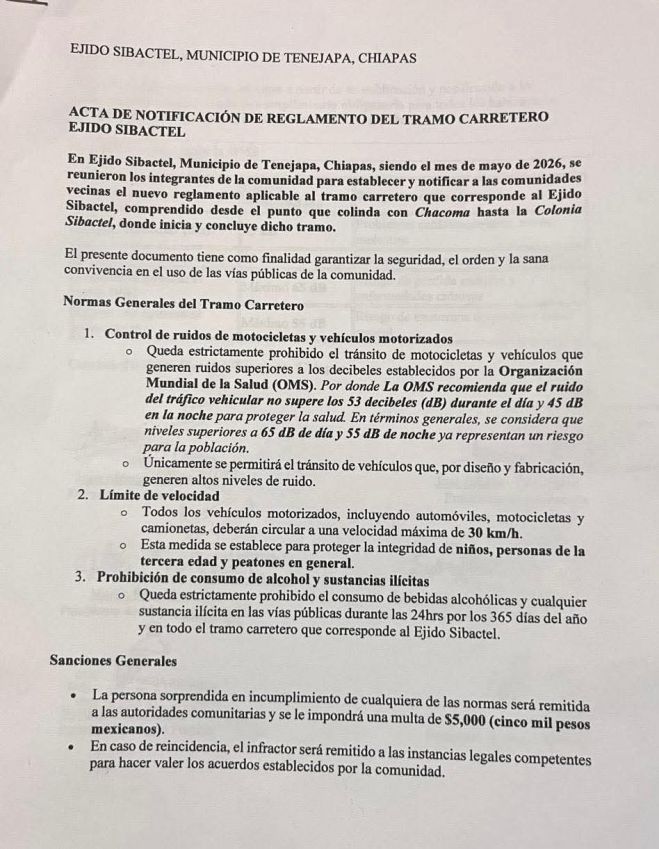 Impondrán multas de hasta 5 mil pesos por exceso de velocidad y ruido en Tenejapa