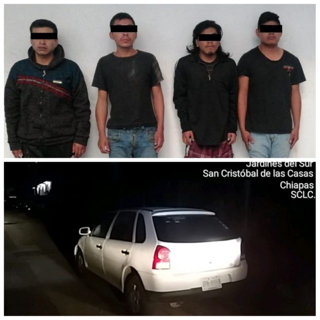 EN SAN CRISTÓBAL DE LAS CASAS CUATRO DETENIDOS Y DOS VEHÍCULOS RECUPERADOS EN OPERATIVO POLICIACO