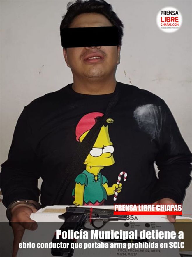 Policía Municipal detiene a ebrio conductor que portaba arma prohibida en SCLC