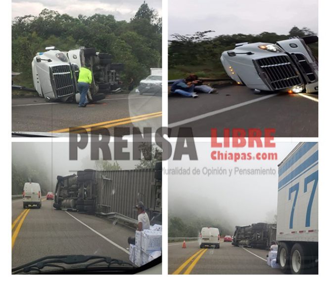 Vuelca cami&oacute;n cargado de huevos en la carretera de cuota
