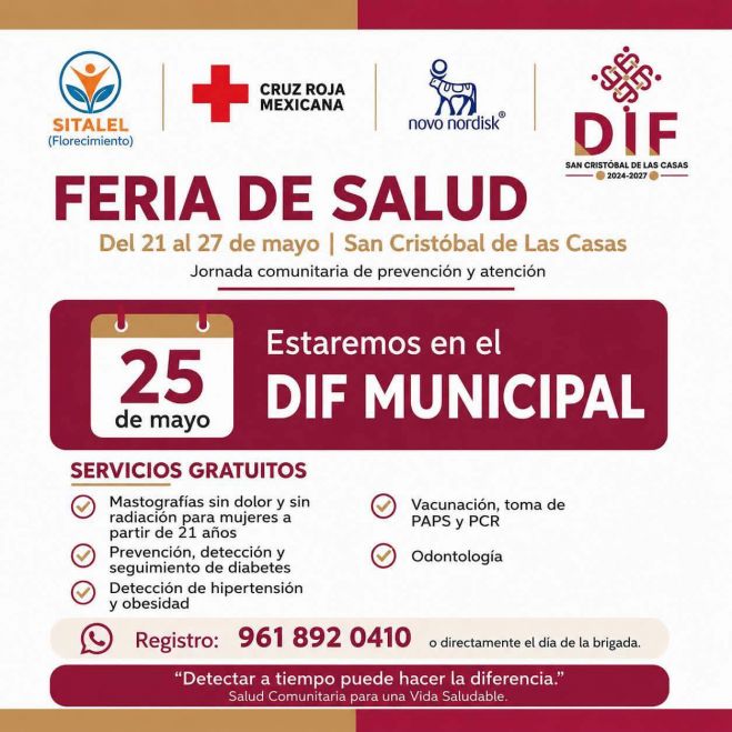 DIF DE SAN CRISTÓBAL INVITA A JORNADA GRATUITA DE SALUD ESTE 25 DE MAYO