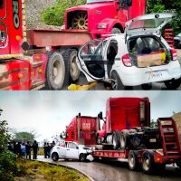 Fuerte choque entre tr&aacute;iler y veh&iacute;culo compacto en tramo de Xanil