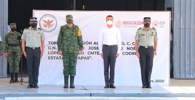 ATESTIGUA RUTILIO ESCANDÓN TOMA DE POSESIÓN DEL NUEVO COORDINADOR DE LA GUARDIA NACIONAL EN CHIAPAS