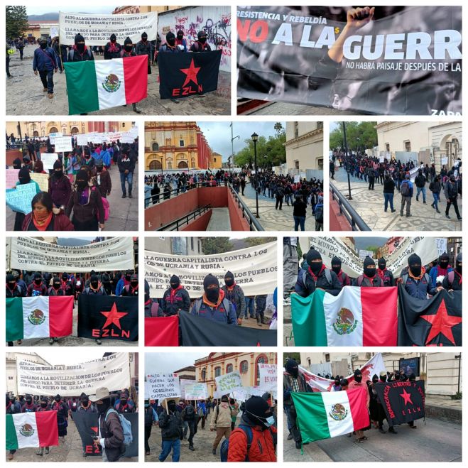 Marcha el EZLN en San Cristóbal de Las Casas en contra de las guerras en el mundo