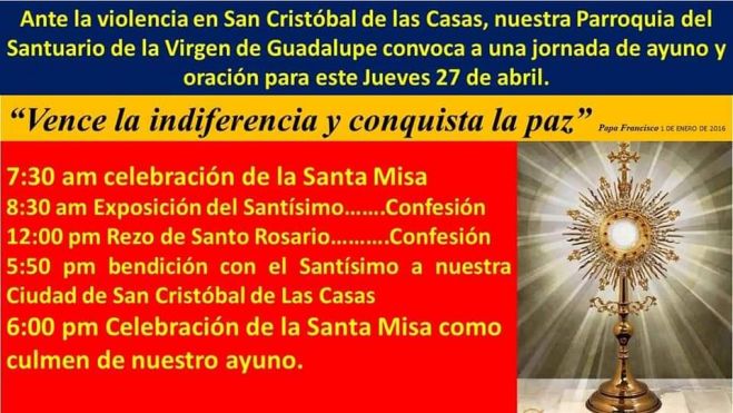 Invitan a la Jornada de Ayuno, Oración y Lucha por la paz