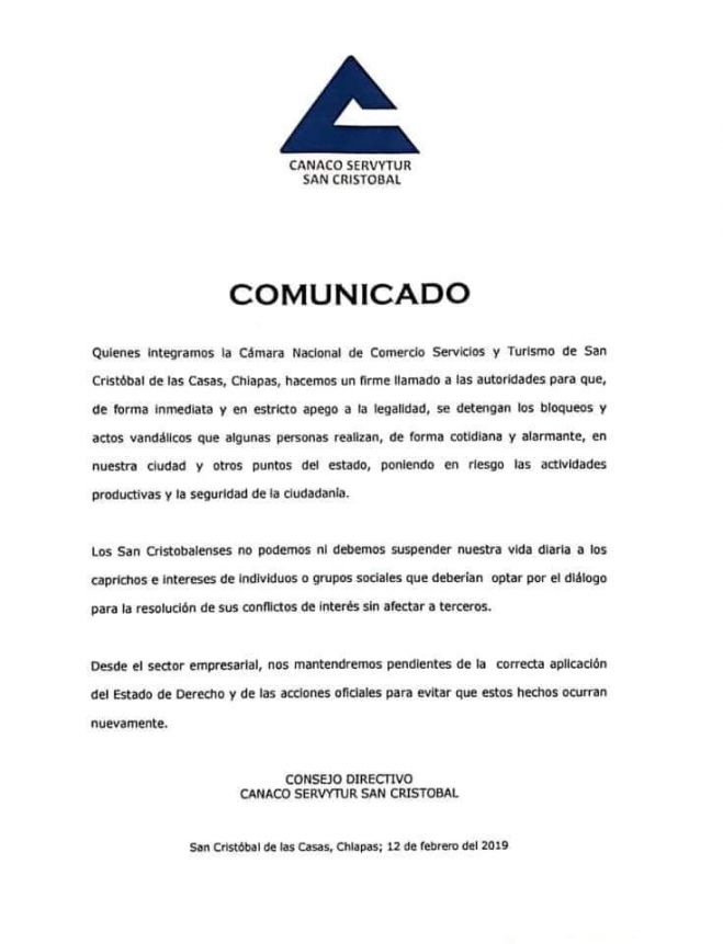 Canaco Servytur exige a las autoridades alto a los bloqueos y actos vandálicos