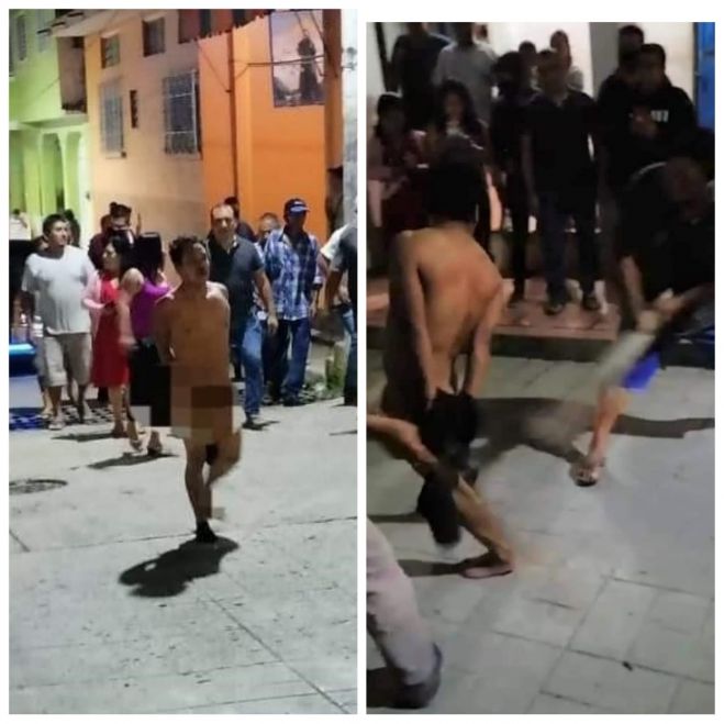 Golpean y exhiben desnudo a presunto ladr&oacute;n en Tapilula