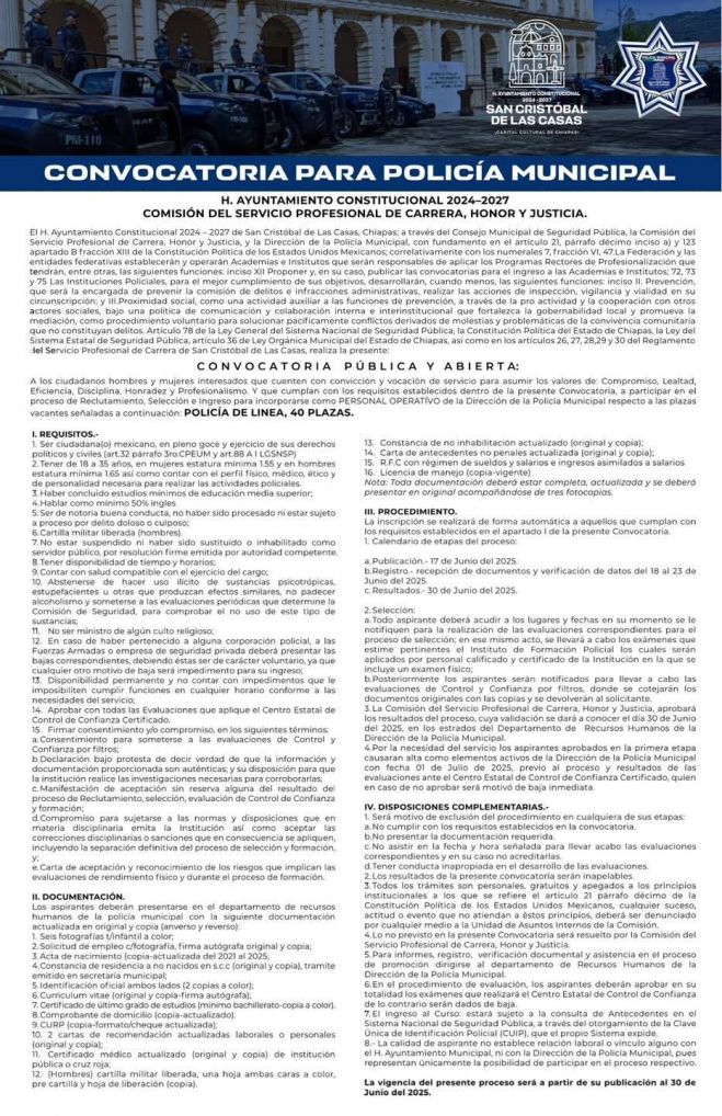 Lanzan convocatoria abierta para reclutamiento de policías municipales