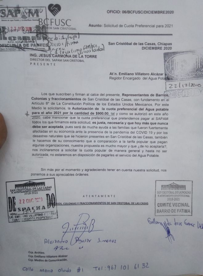 PIDEN CUOTA PREFERENCIAL DEL SERVICIO DE AGUA POTABLE
